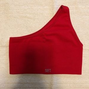 Set active hot red one shoulder top size small
